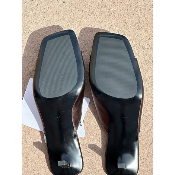 MNG Jen Ceballos & Mango Brown Satin FLORAL HEELED SANDALS Size - Picture 4 of 9